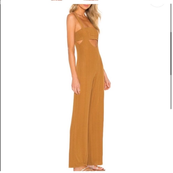 House of Harlow 1960 X Revolve golden yellow ribbed Marin Jumpsuit Medium - Picture 3 of 11